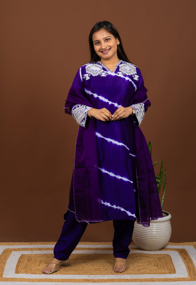 Purple Pearl Lehriya Suit Set