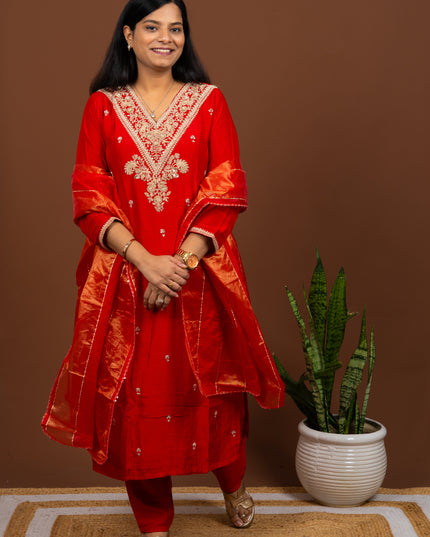 Red Zari Suit Set