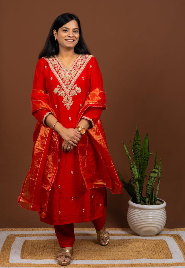 Red Zari Suit Set