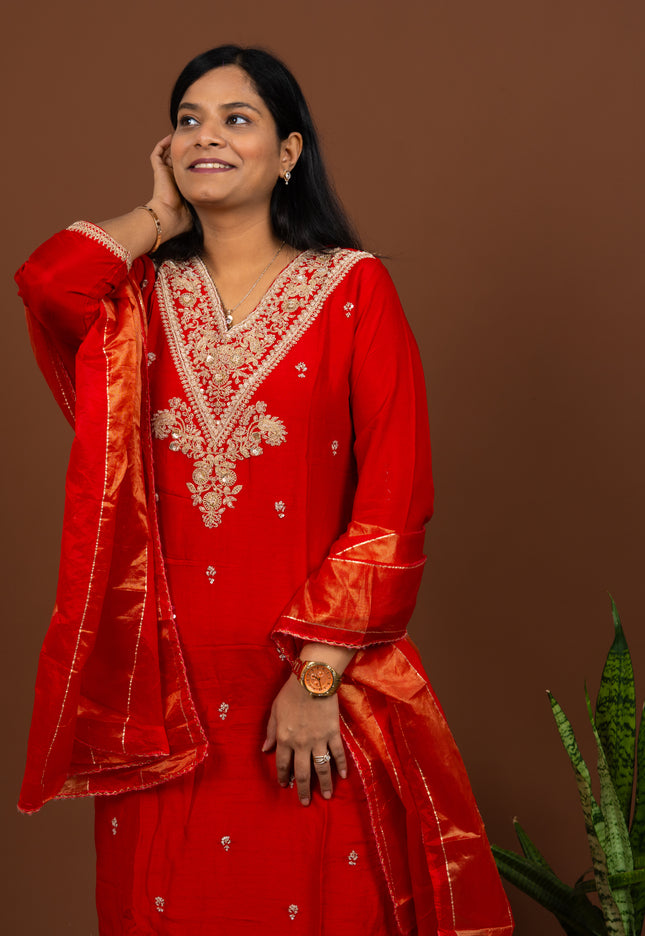 Red Zari Suit Set