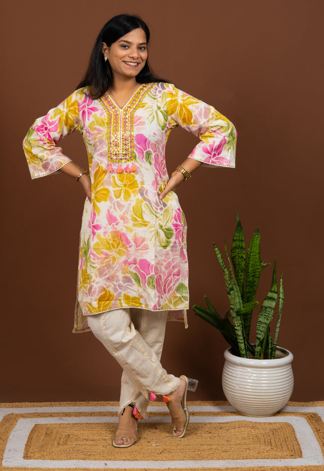 Khadi Colourful Kurta Pant Set