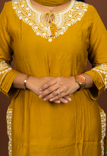 Yellow Rustic Embroidered Suit Set